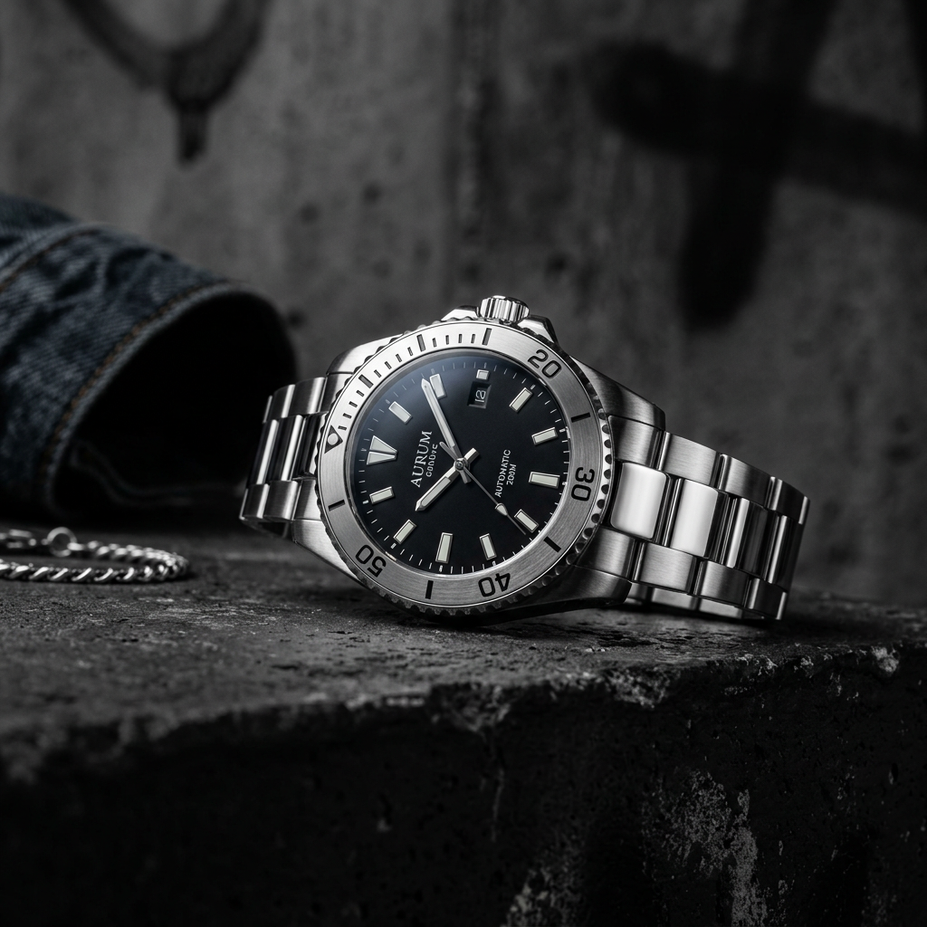 Men's Silver-Tone Urban Watch with metal bracelet band