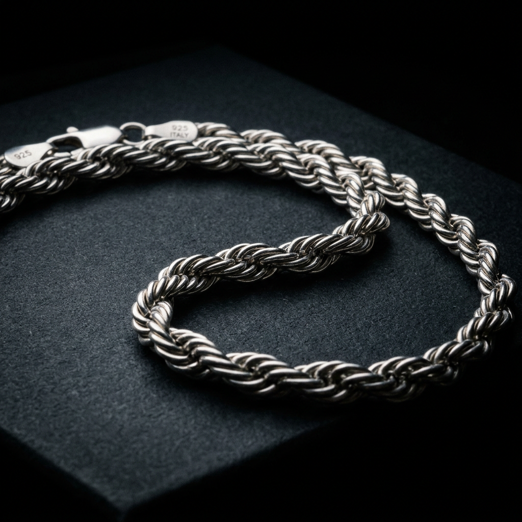 925 Sterling Silver Rope Chain necklace with twist pattern